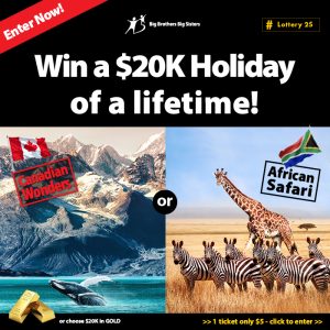 2 x Tickets in the Big Brothers Big Sisters Lottery - $10